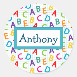 Kids colourful school pattern classic round sticker