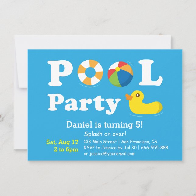 Kids Colourful Splash Birthday Backyard Pool Party Invitation (Front)