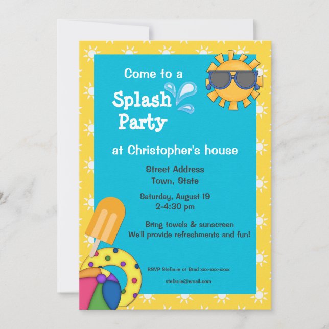 Kids' Colourful Splash Party Invitation (Front)
