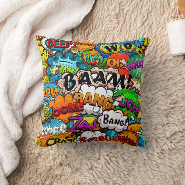 Kids Comic Book Speech Bubbles Throw Pillow (Blanket)