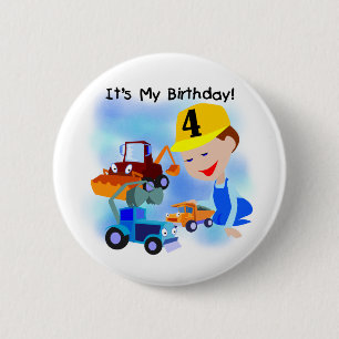 Kids Construction 4th Birthday T-shirts and Gifts 2 Inch Round Button