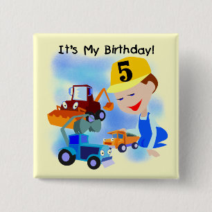Kids Construction 5th Birthday Tshirts and Gifts 2 Inch Square Button