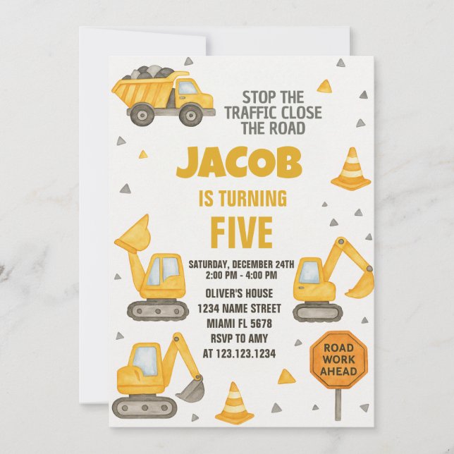 Kids Construction Birthday Invitation (Front)