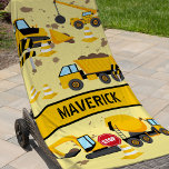 Kids Construction Boys Digger Custom Beach Towel<br><div class="desc">Bringing joy and learning to your son's bath time has never been easier! With a personalized towel featuring cartoon illustrations of a construction site, your son will be sure to smile the next time he wraps himself up in it. Not only will a personalized beach towel with his name on...</div>
