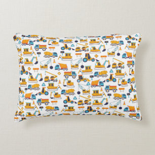 Kids Construction Dump Trucks Vehicle Pattern Accent Pillow