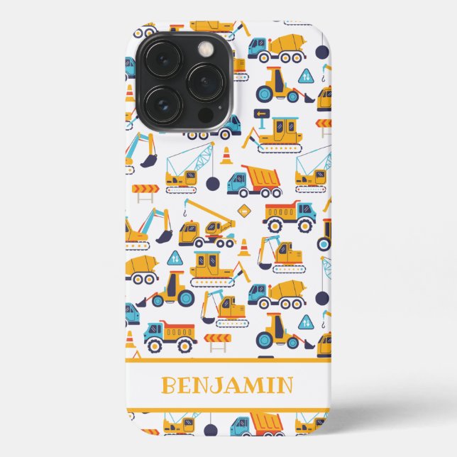 Kids Construction Dump Trucks Vehicle Personalized iPhone Case (Back)