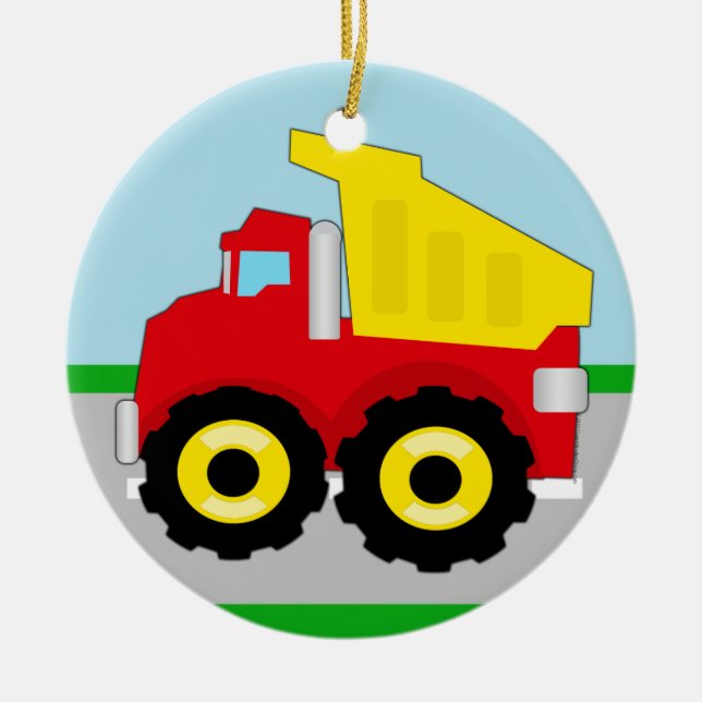 Kids Construction Dumptruck Ceramic Ornament (Front)