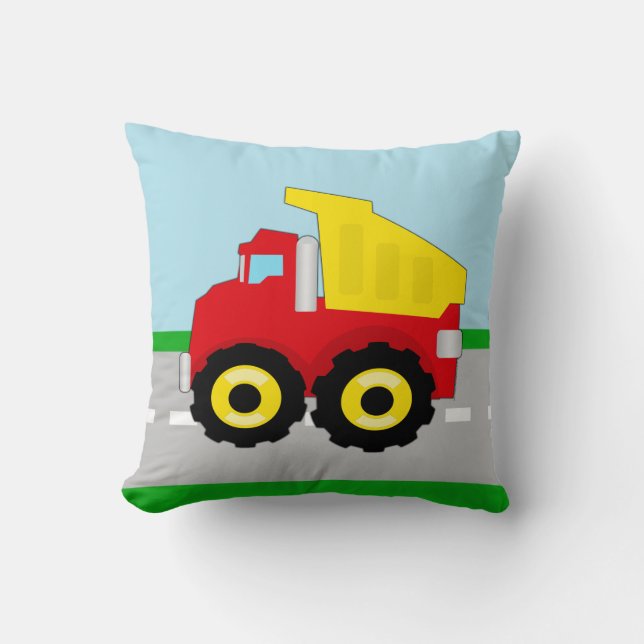 Kids Construction Dumptruck Throw Pillow (Front)