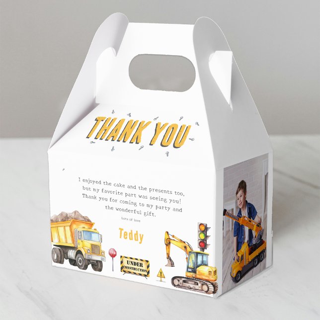 Kids Construction Photo Birthday Party Thank You Favor Box (Creator Uploaded)