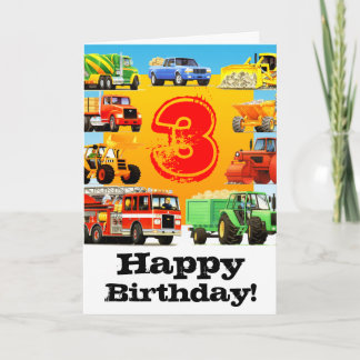 Kids Construction Truck 3rd Birthday Card