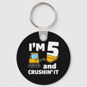 Kids Construction Truck 5th Birthday  Boy 5 Year O Keychain