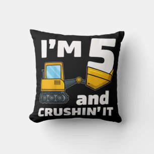 Kids Construction Truck 5th Birthday  Boy 5 Year O Throw Pillow