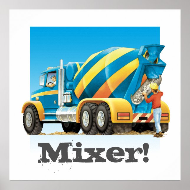 Kids Construction Truck Concrete Cement Mixer Poster (Front)