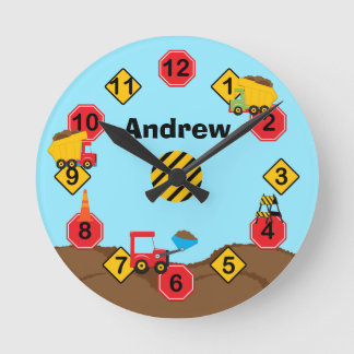 Kids Construction Trucks Wall Clock
