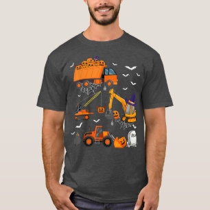 Kids Construction Vehicle Halloween Pumpkin Crane T-Shirt