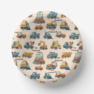 Kids Construction Vehicle Paper Bowls Cute Trucks Plate