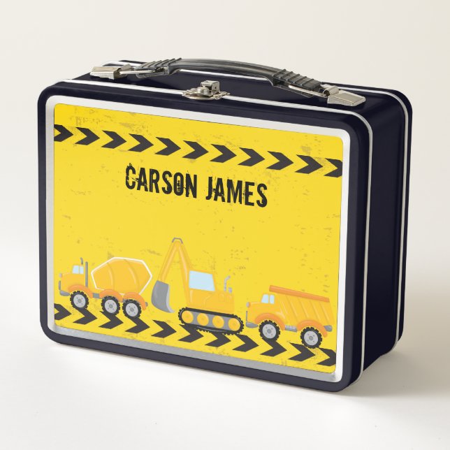 Kids Construction Vehicle Personalized Dump Truck Metal Lunch Box (Front)