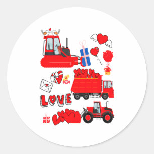 Kids Construction Vehicle Valentine Crane Truck Cu Classic Round Sticker