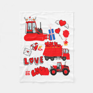 Kids Construction Vehicle Valentine Crane Truck Cu Fleece Blanket