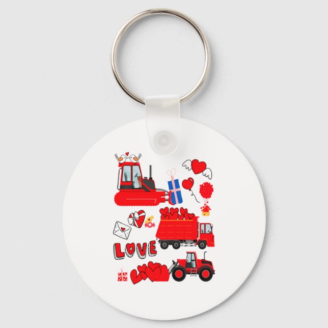 Kids Construction Vehicle Valentine Crane Truck Cu Keychain (Front)