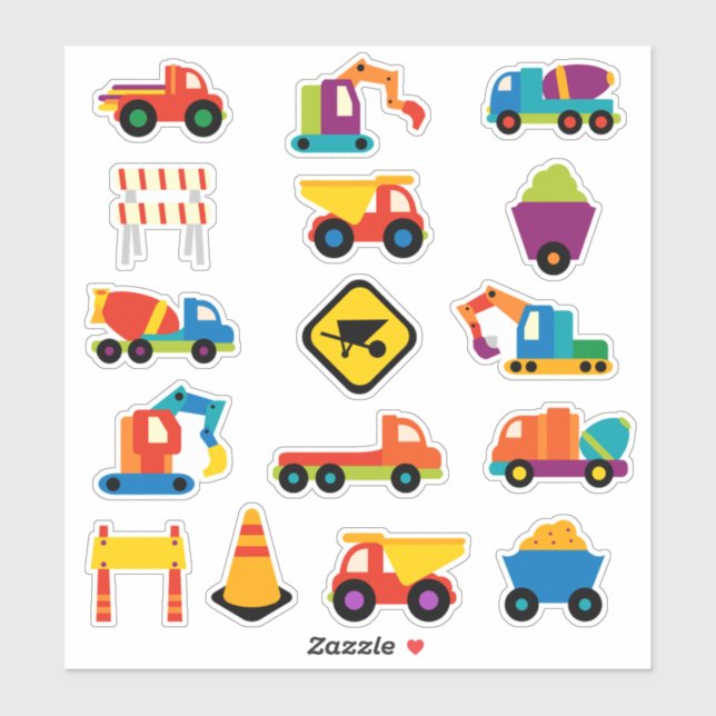 Kids Construction Vehicles Sticker (Sheet)