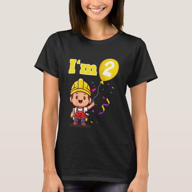 Kids Construction Worker Builder I'm 2 Two Second  T-Shirt (Front)