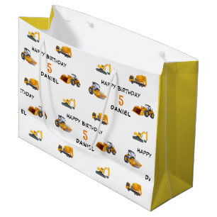Kids Contruction vehicle Personalized Birthday Large Gift Bag
