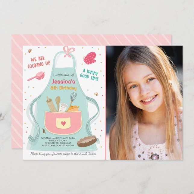 Kids Cooking Birthday Invitation Kitchen Baking (Front/Back)