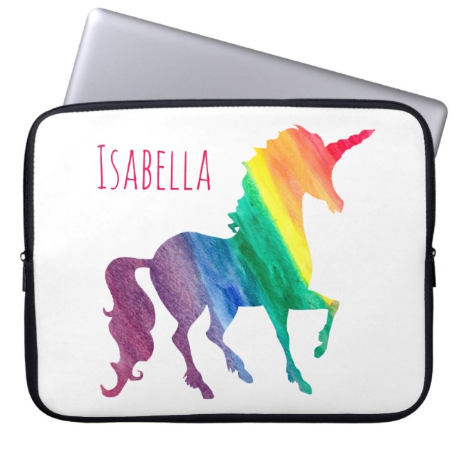 Kids Cool Colourful Watercolor Rainbow Unicorn Laptop Sleeve (Front)
