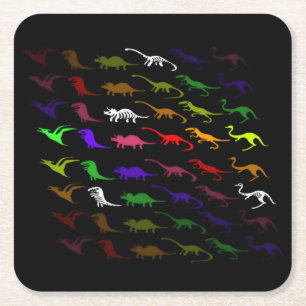 Kids cool rainbow colourful cute dinosaur square paper coaster