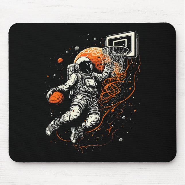 Kids Cool Space Bysketbyll With Astronaut  Mouse Pad (Front)