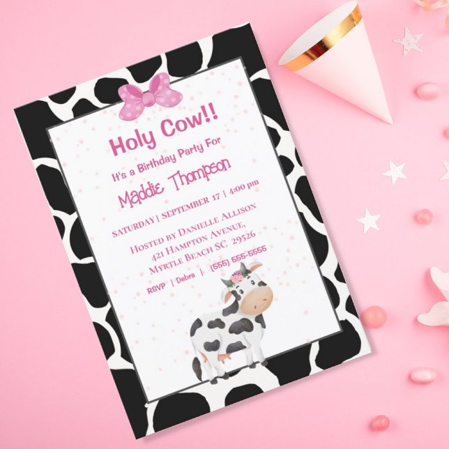 Kids Cow Print Girls Birthday Party Invitation (Creator Uploaded)