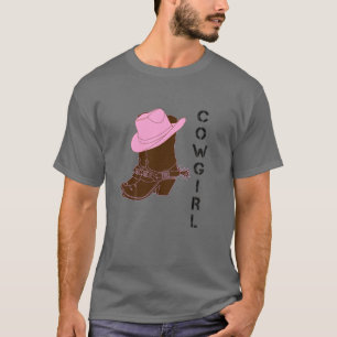 Kids Cowgirl Western Boots Hat Spurs Girls Youth T-Shirt