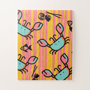 Kids Crab Seafood Pink Yellow Colorful  Jigsaw Puzzle