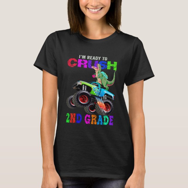 Kids Crush 2nd Grade Dinosaur Monster Truck Back t T-Shirt (Front)