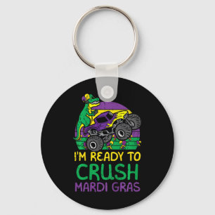 Kids Crush Mardi Gras Dino Monster Truck Funny Tod Keychain