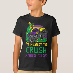 Kids Crush Mardi Gras Dino Monster Truck Funny Tod T-Shirt