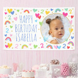 Kids Custom Age Birthday Cute Rainbow Hearts Photo Banner<br><div class="desc">Celebrate the magic of turning two with this cute and colourful party banner! A fun template personalized with your child's photo and lots of rainbows, hearts and stars. The all-important birthday age is repeated throughout the design and is perfect for kids' early years 1st, 2nd, 3rd, 4th or 5th celebrations....</div>