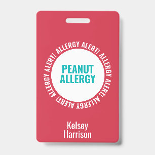 Kids Custom Allergy Alert School Daycare Bag Tag Badge