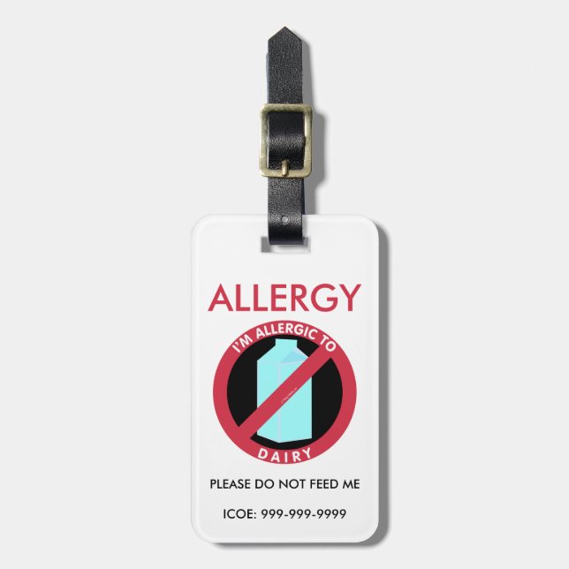 Kids Custom Dairy Allergy Emergency Luggage Tag (Front Vertical)