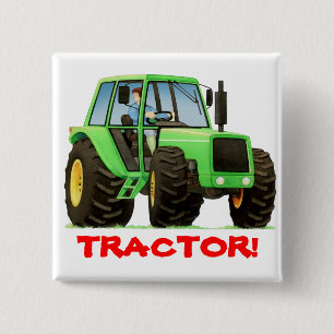 Kids Custom Green Tractor 2 Inch Square Button