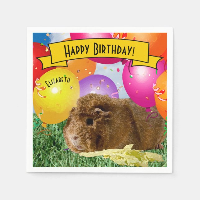 Kid's Custom Guinea Pig  Birthday Party Balloons Napkin (Front)