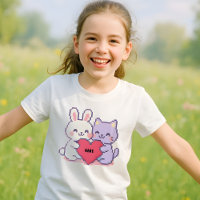 Kids’ Custom Kawaii Pixel Bunny & Cat Heart T-Shir