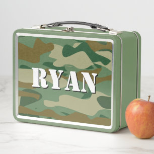 Kid's custom lunch box with green army camouflage