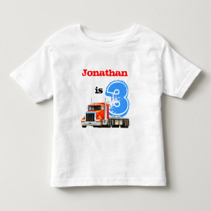 Kids Custom Name and Age Truck 3rd Birthday Toddler T-shirt