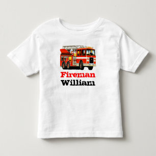 Kid's Custom Name Red Fire Truck Birthday Toddler T-shirt