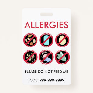Kids Custom Top 8 Allergen Allergy Symbol Alert Badge