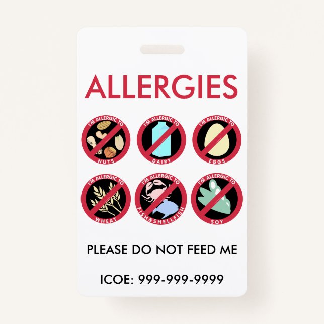 Kids Custom Top 8 Allergen Allergy Symbol Alert Badge (Front)