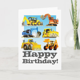 Kids Custom Yellow Digger Excavator Happy Birthday Card