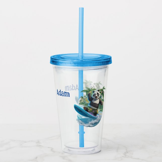 Kids Customized Surfing Panda  Acrylic Tumbler (Front)